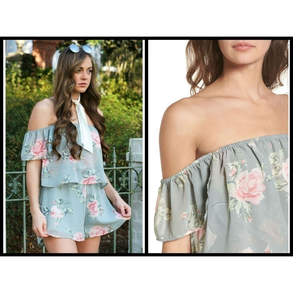 💕SHOW ME YOUR MUMU💕 Floral Off Shoulder Romper - Picture 5 of 8